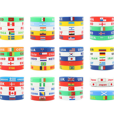 国庆のカスタム シリコン ブレスレット フットボールワールドカップ 国旗ゴム イギリス アメリカ 国旗 ブレスレット
