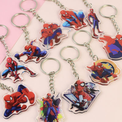 透明なカスタムアクリルキーチェイン 金属リングで印刷されたアニメキャラクタースパイダーマン