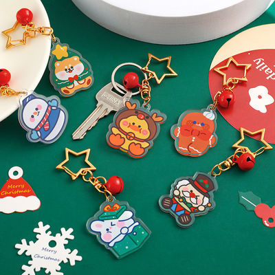 メタルリングと透明なスノーマンプリントのカスタマイズされたクリスマスキーチェーン