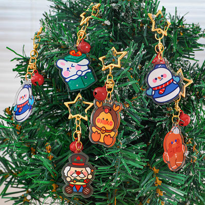 カスタム クリスマス フェスティバル アクリルキーチェン メタルリング 透明 可愛いアニメ クリスマス スノーマン プリント 魅力的なキーチェン